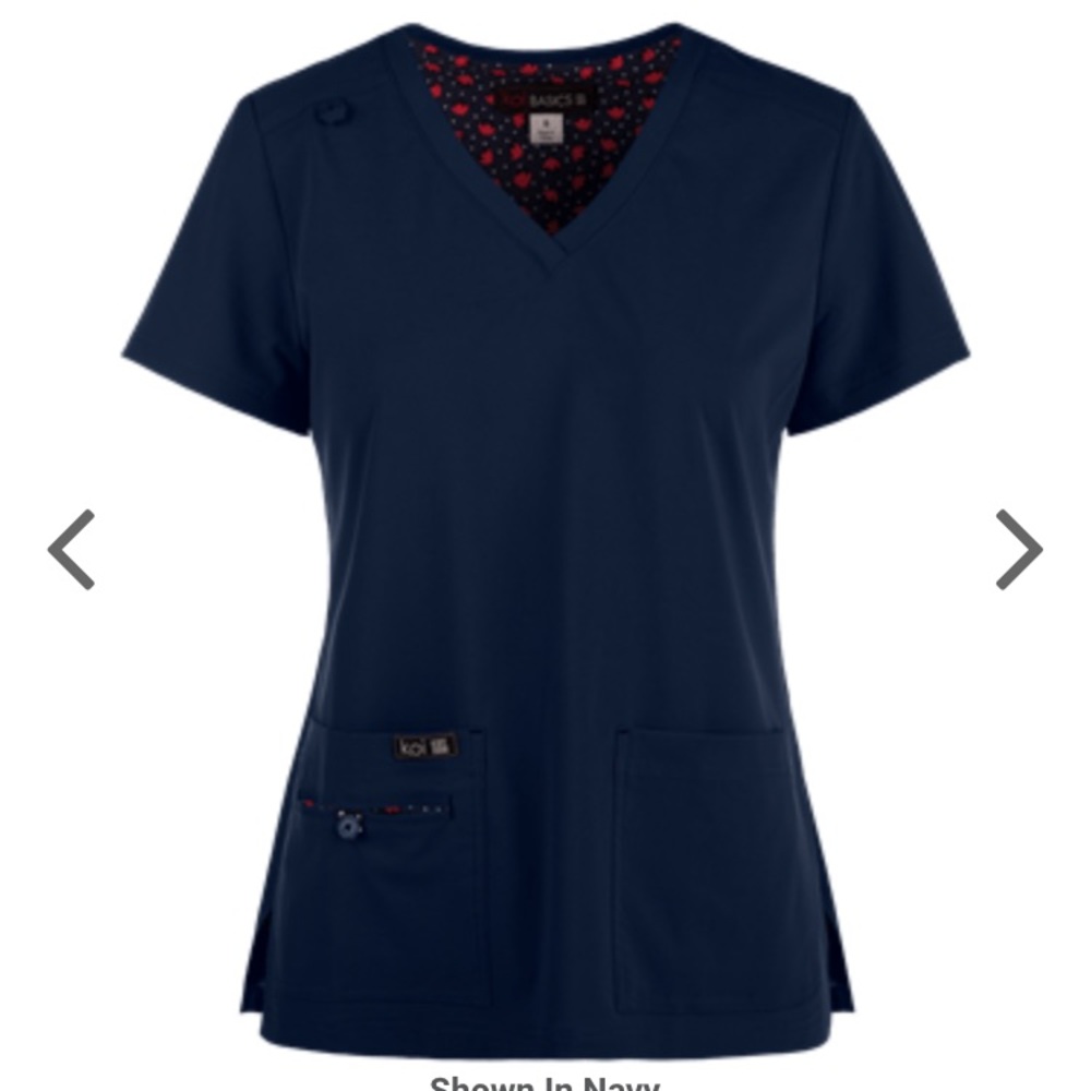 KOI KATHY PETERSON STRETCH SCRUB TOP NAVY